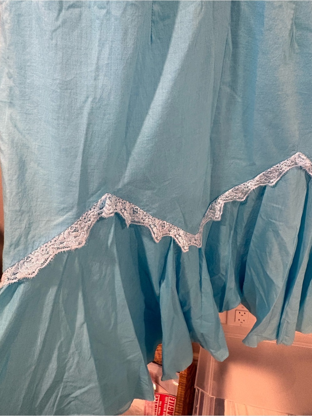 Bandolino Bright Blue Sleeveless V-Neck Midi Dress Lace Tiered Hem Coastal - Picture 4 of 9
